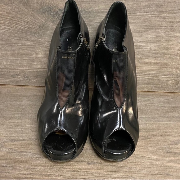 Fendi | Black Patent Leather Peep Toe Mesh Booties - Picture 9 of 10